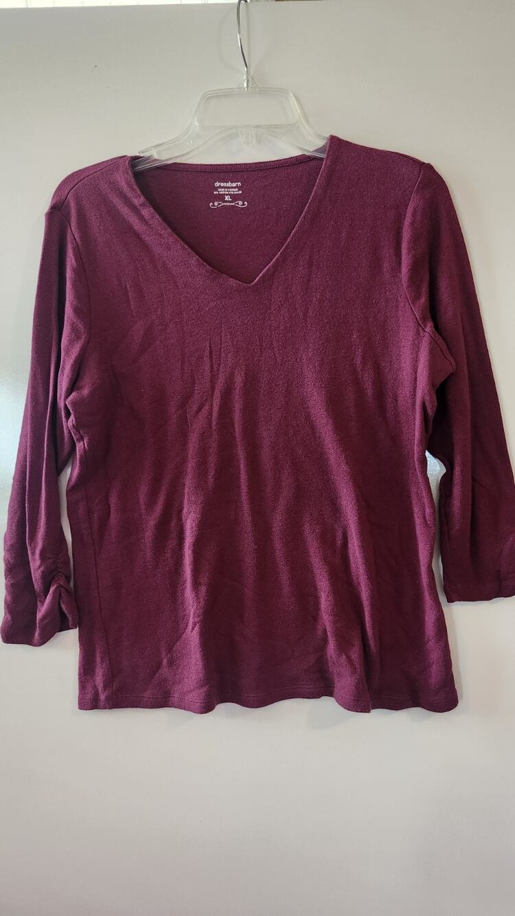 Dressbarn Women's XL Burgundy V-Neck Pullover Sweater Cotton Blend #239